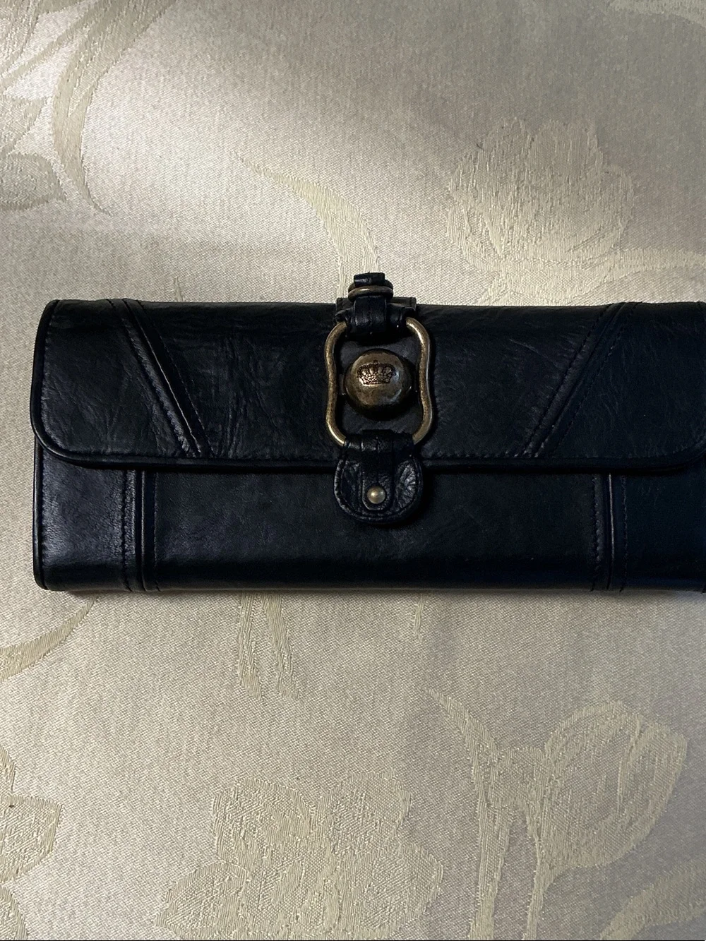 Juicy Couture VINTAGE Black Leather Clutch Wallet with Brass Hardware
